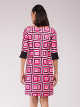 Round Neck Shift Dress - Fuchsia