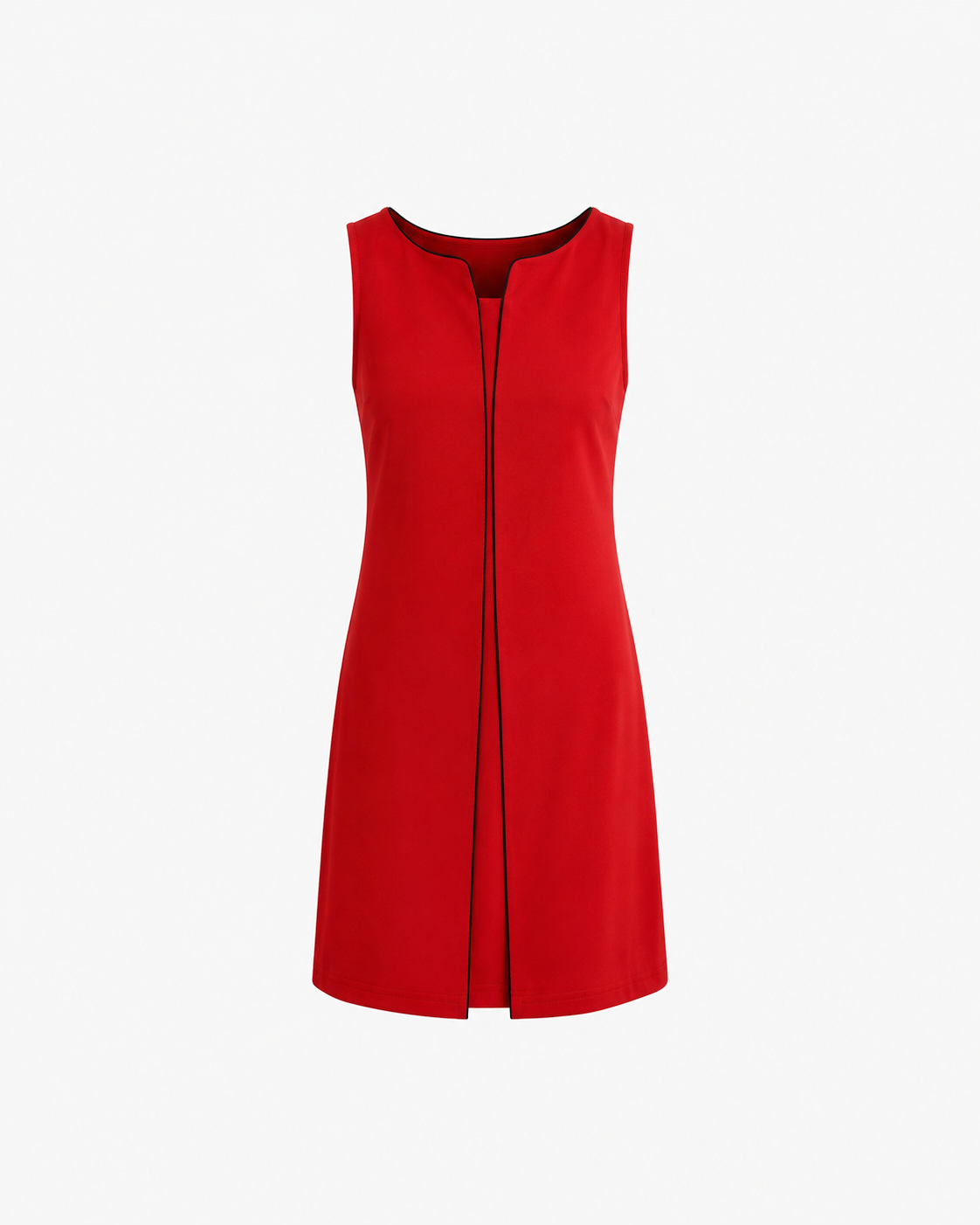 Stylised Neck Piping Detail Shift Dress - Red