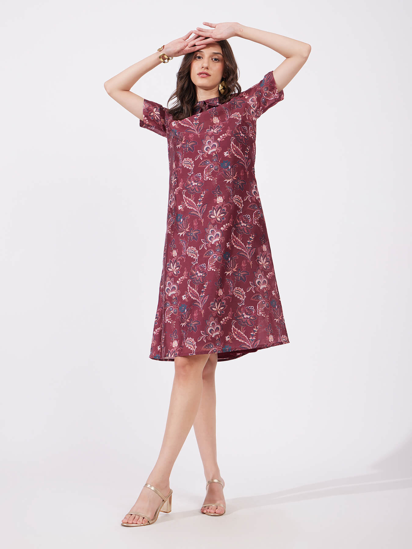 Chanderi Floral Dress - Maroon