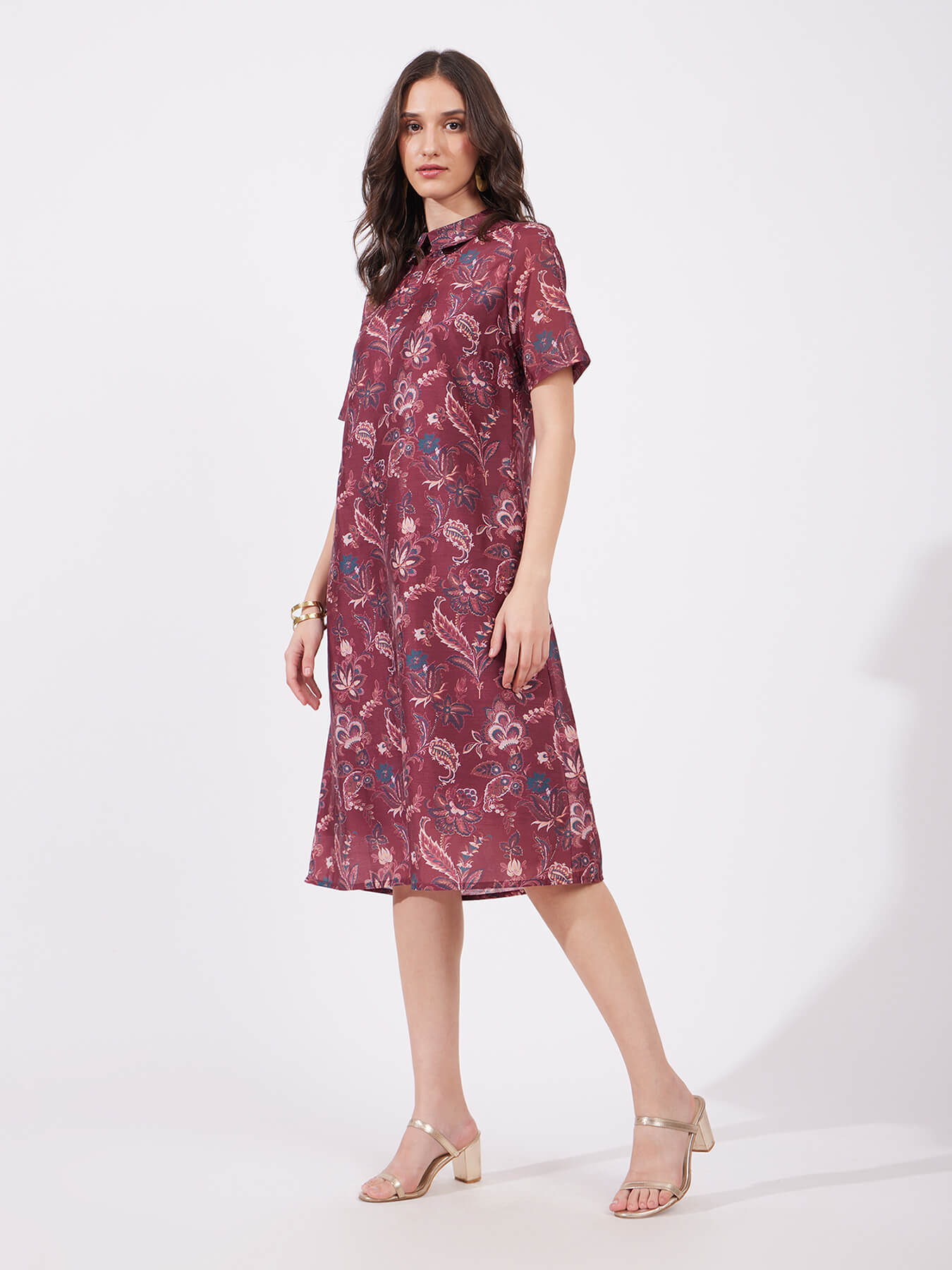 Chanderi Floral Dress - Maroon