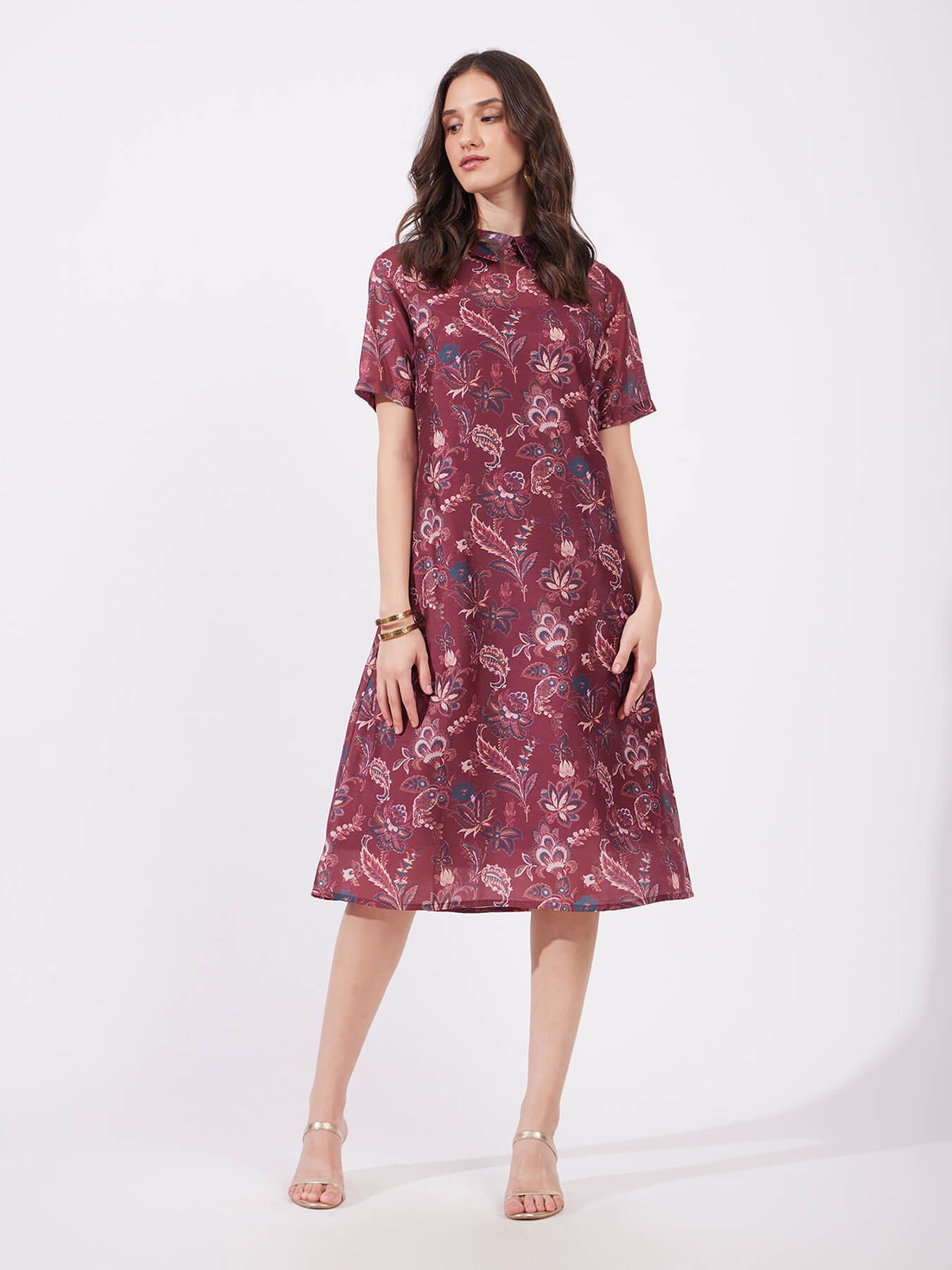 Chanderi Floral Dress - Maroon