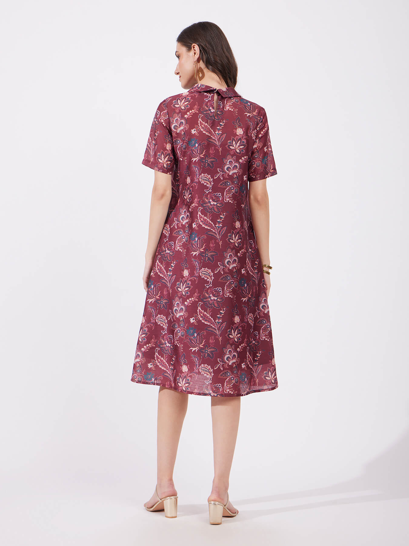 Chanderi Floral Dress - Maroon