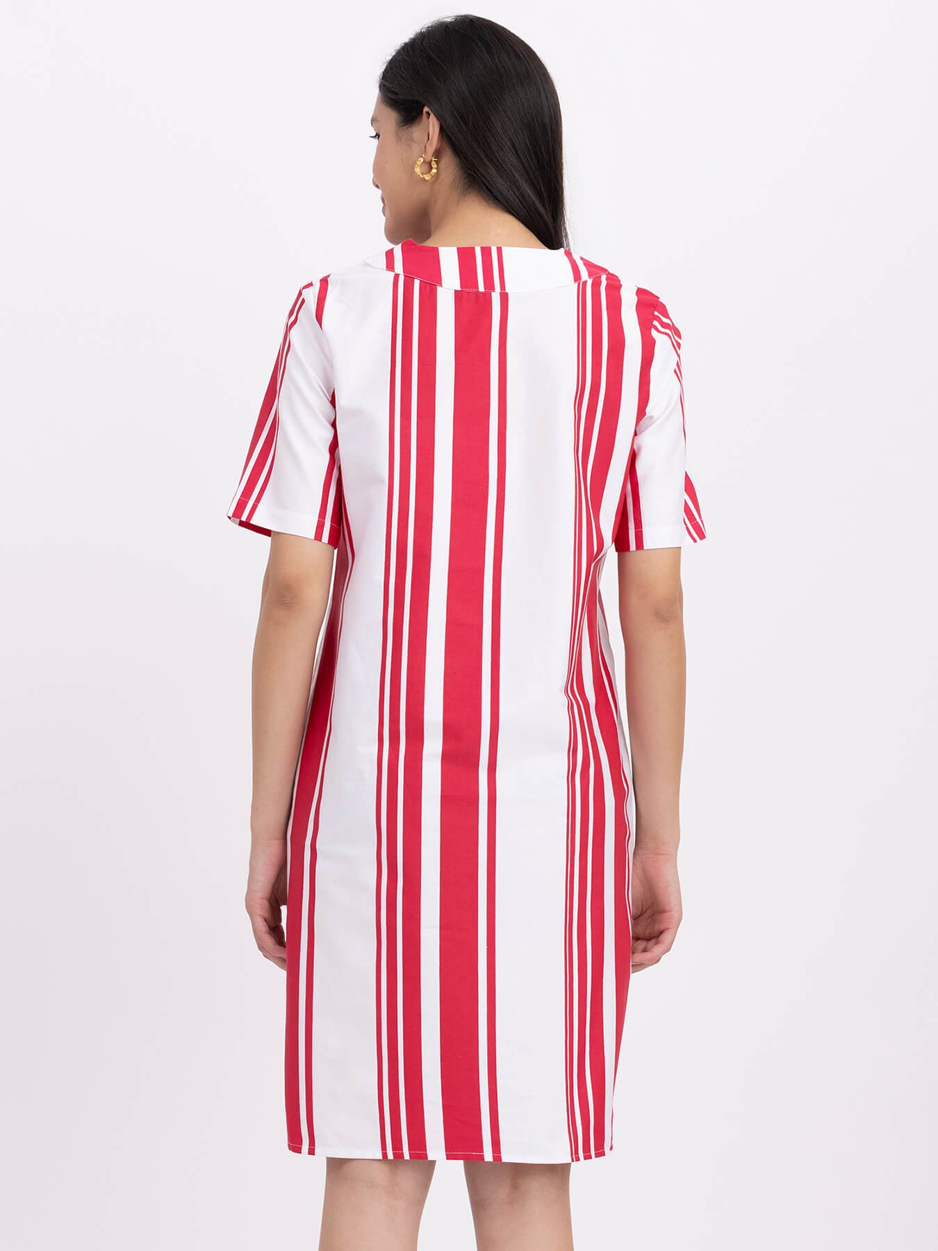 Cotton Striped Dress - Red And White