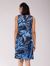 Marble Print Shift Dress - Blue And Black