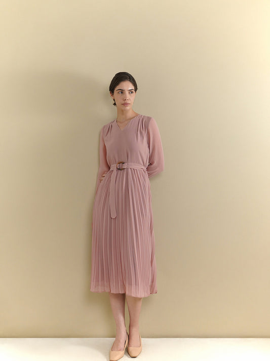 Pleated Midi Dress - Pink