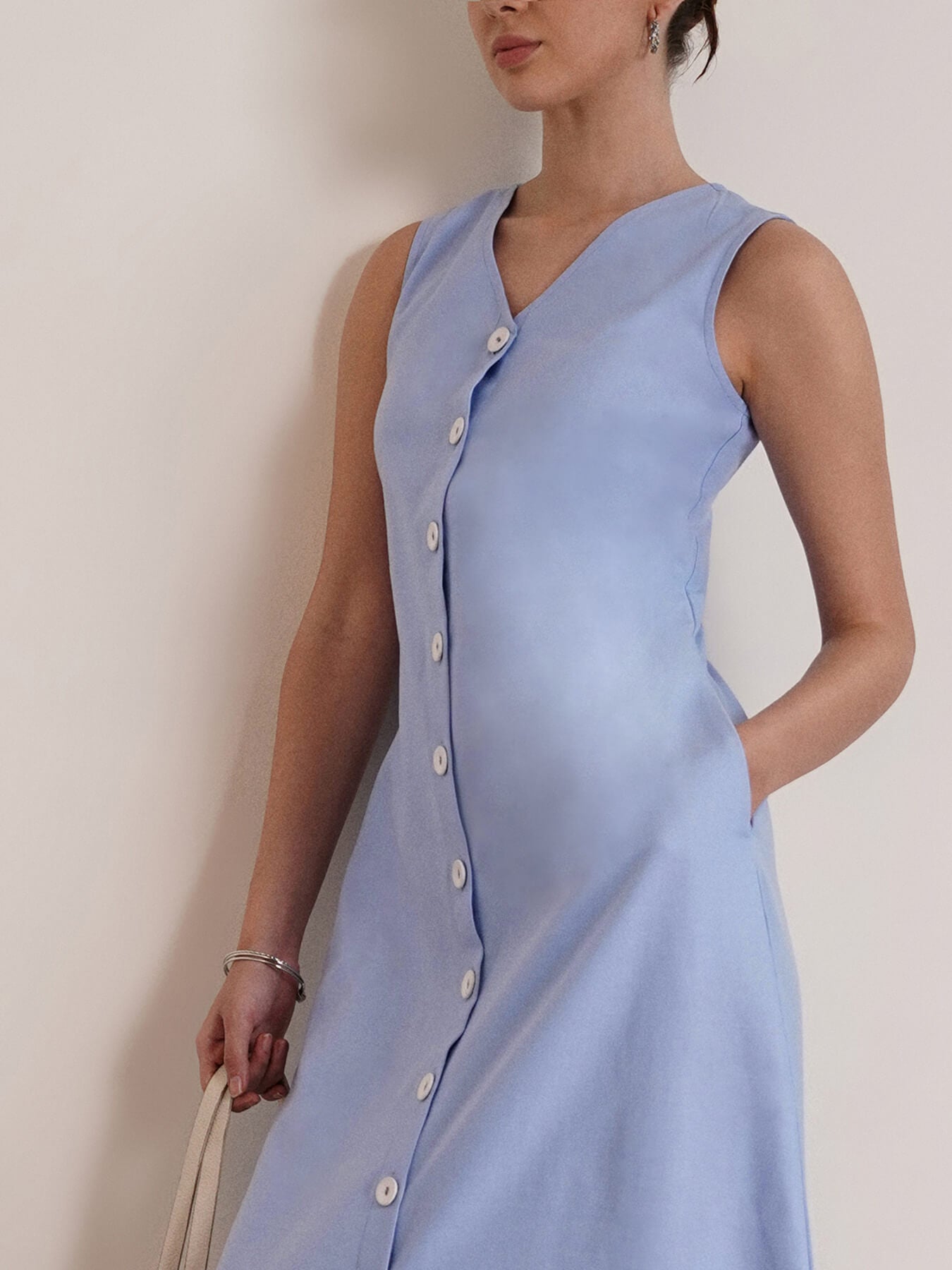 Cotton Button Down Dress- Blue