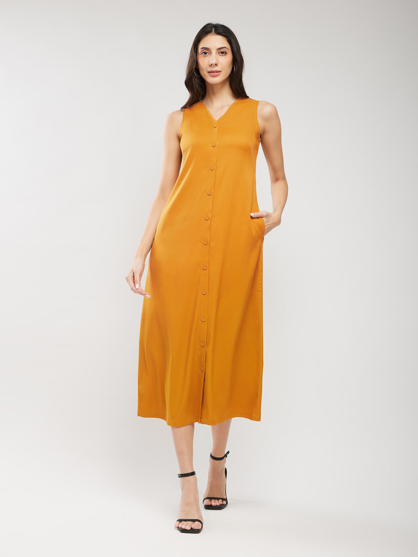 A-line Midi Dress - Mustard