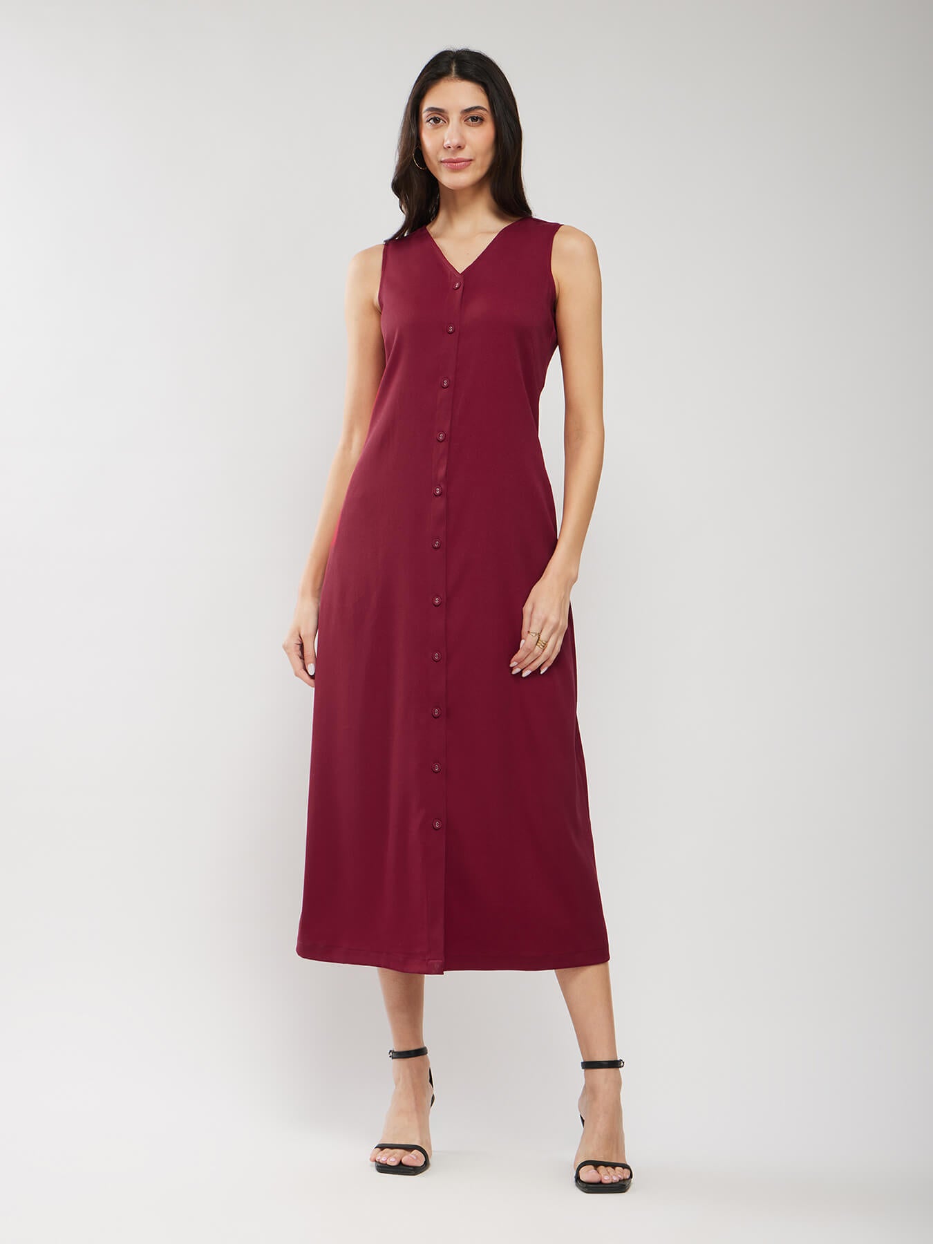 A-line Midi Dress - Maroon