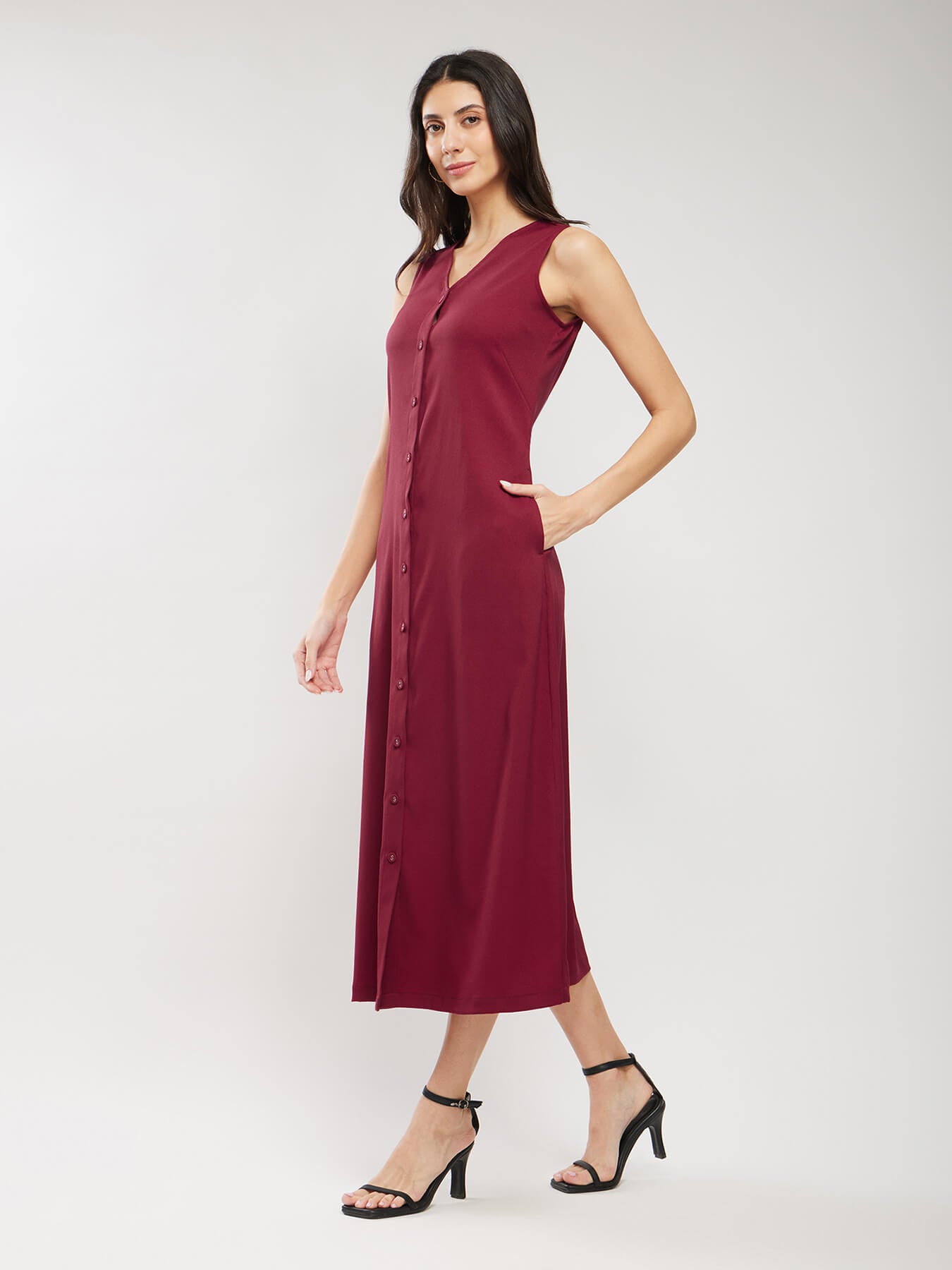 A-line Midi Dress - Maroon