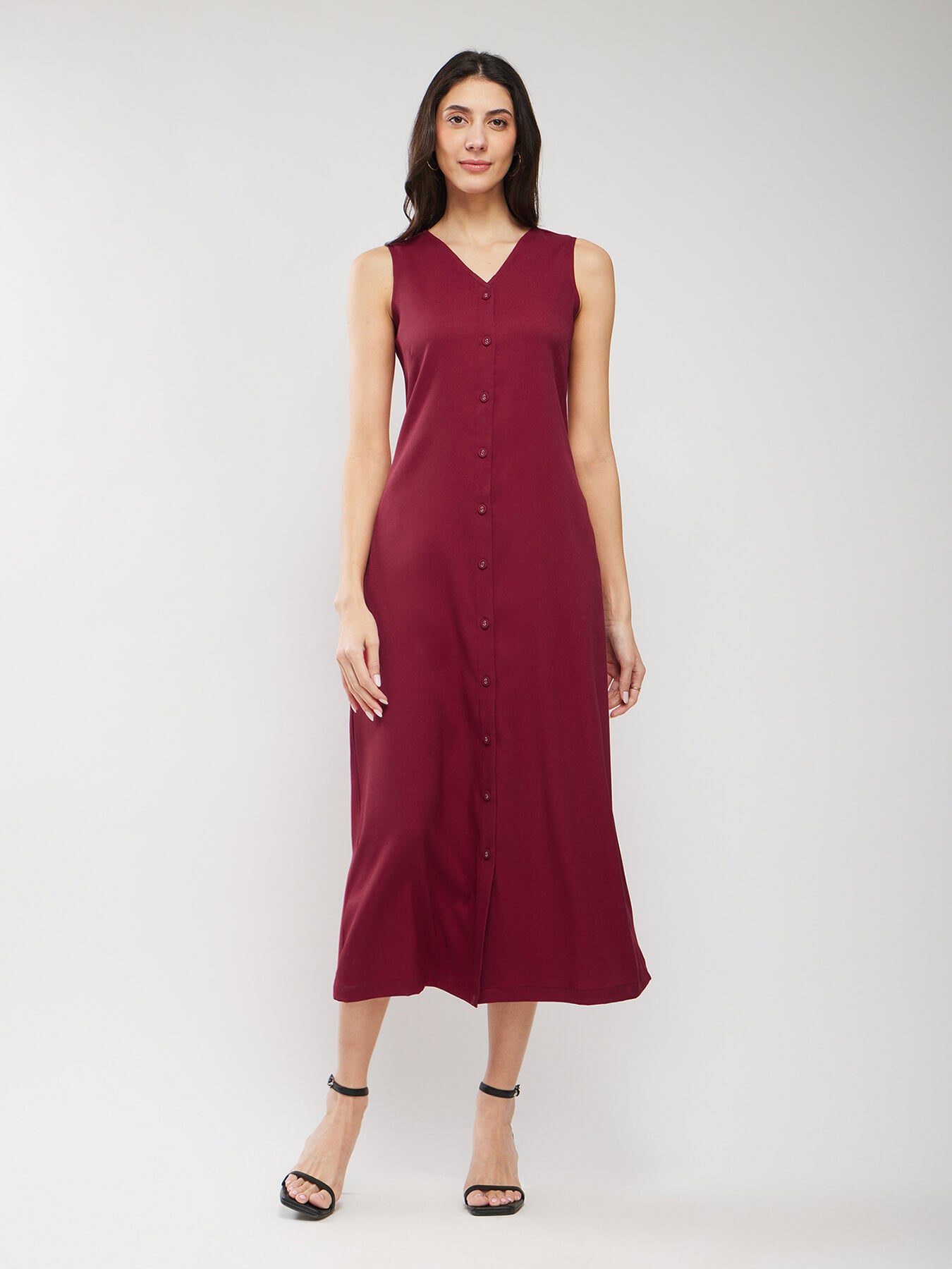 A-line Midi Dress - Maroon