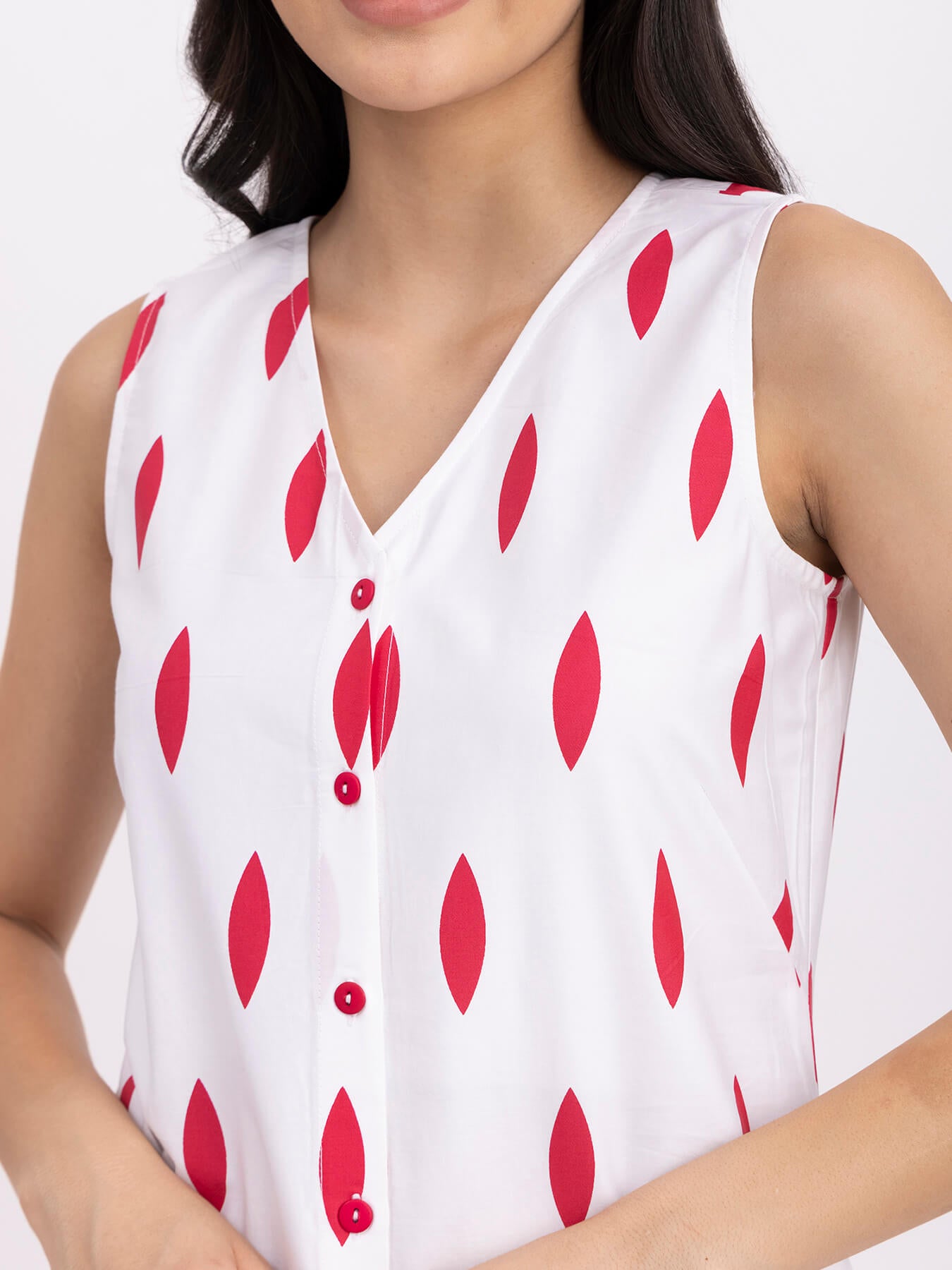 Cotton Geometric Print Dress - White And Red