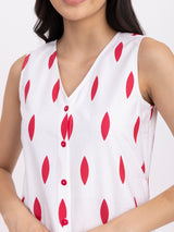 Cotton Geometric Print Dress - White And Red