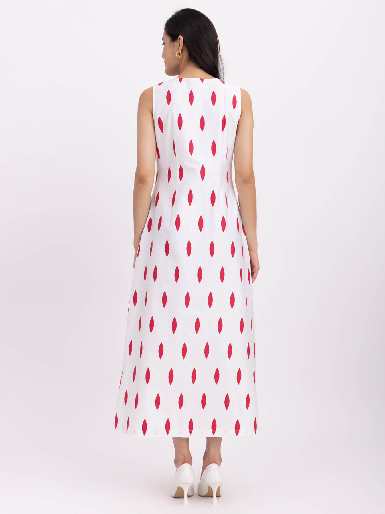 Cotton Geometric Print Dress - White And Red