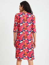 Floral Print Dress - Orange And Pink