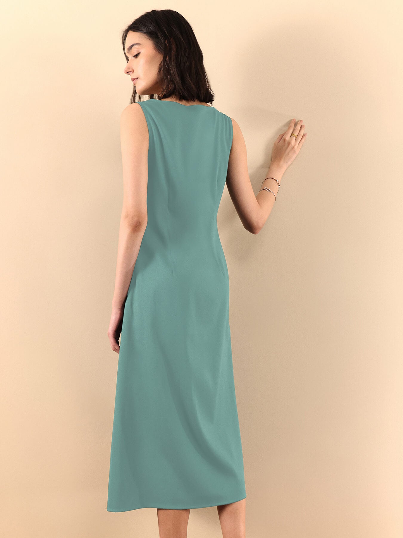 Round Neck Midi Dress - Green