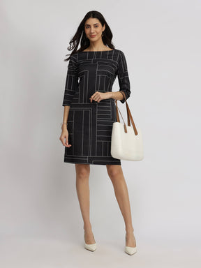 Satin Dash Print Shift Dress - Black