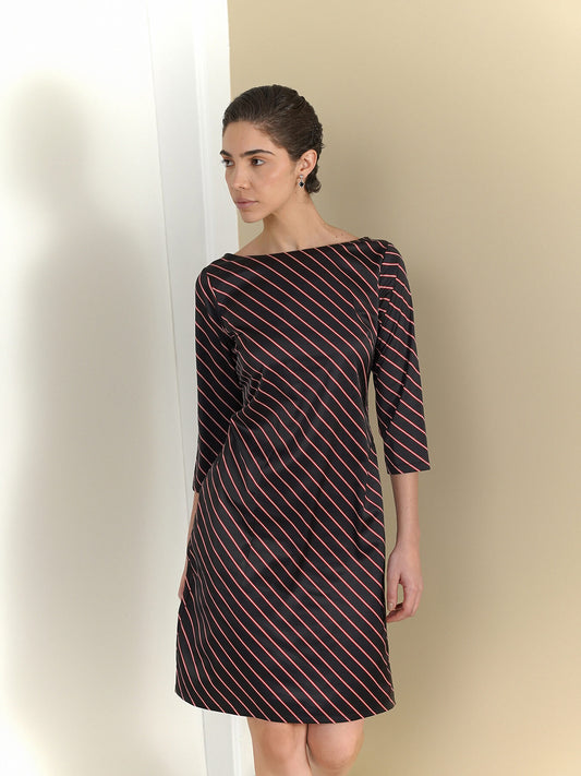 Striped Shift Dress - Black