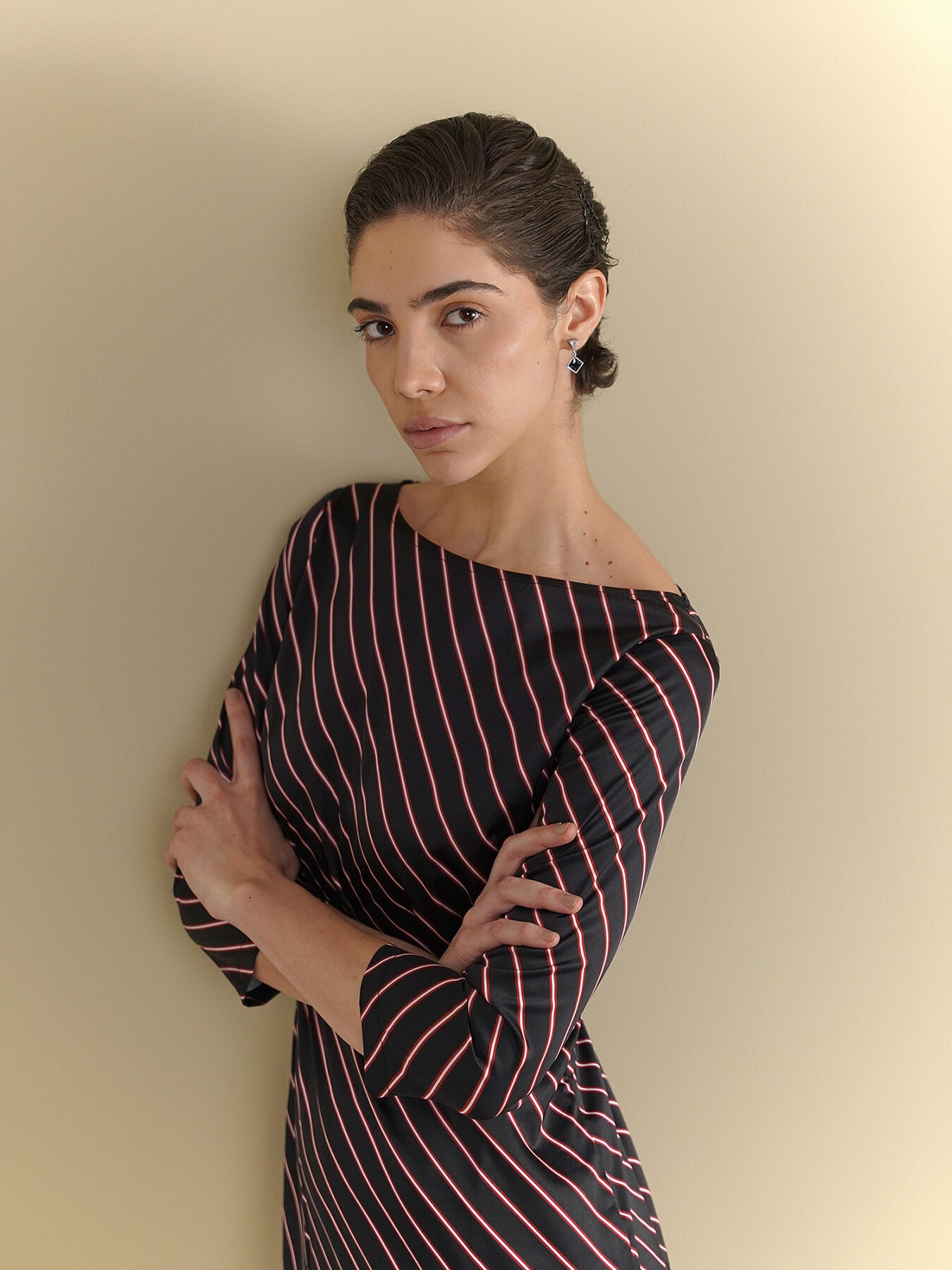 Striped Shift Dress - Black