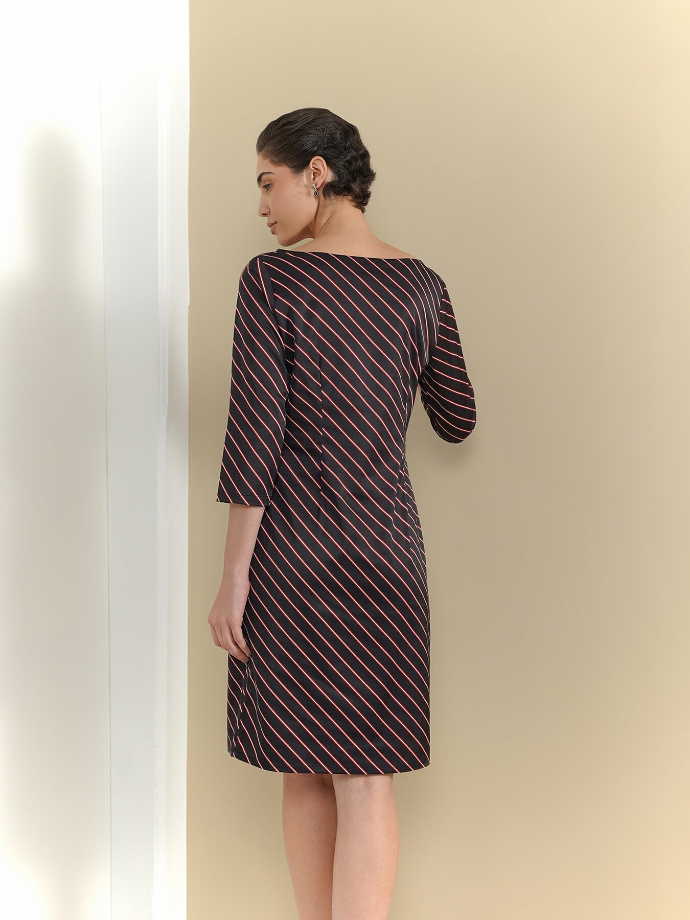 Striped Shift Dress - Black