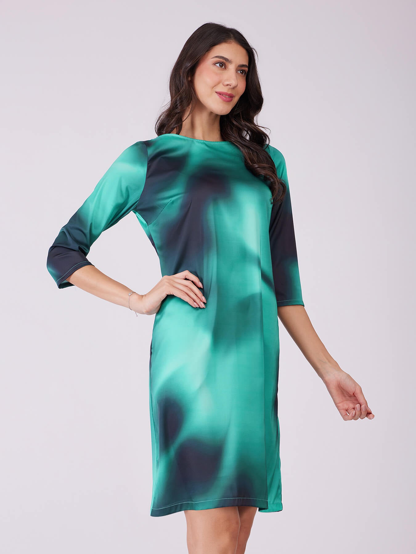 Stretch Satin Ombre Dress - Green