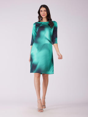 Stretch Satin Ombre Dress - Green