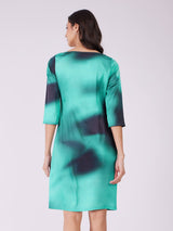 Stretch Satin Ombre Dress - Green