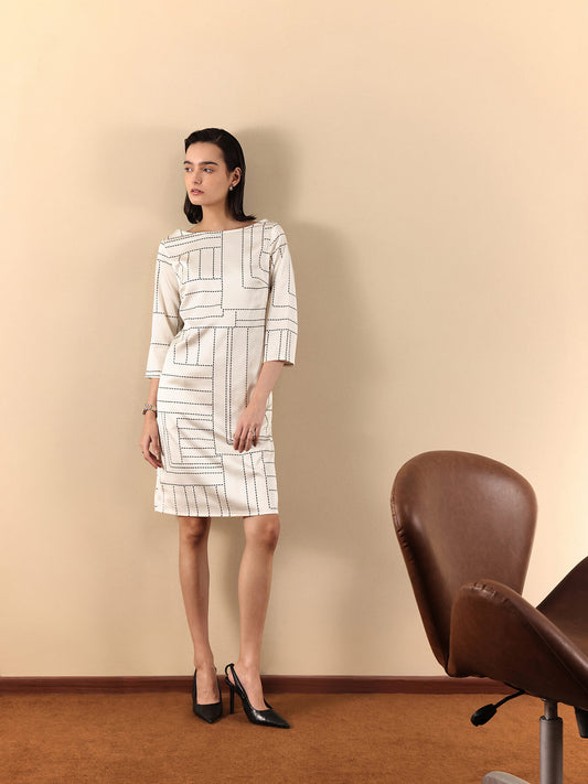 Stretch Satin Shift Dress - Off White