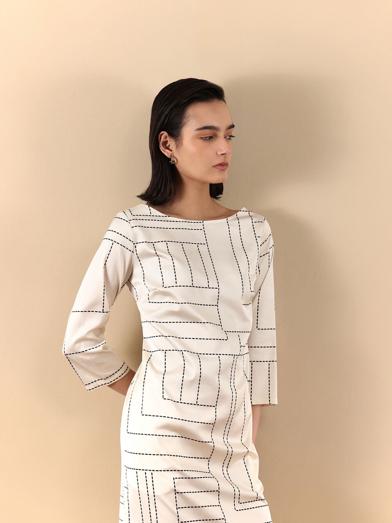 Stretch Satin Shift Dress - Off White