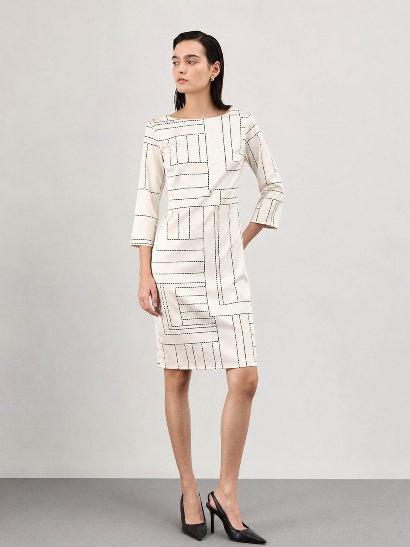 Stretch Satin Shift Dress - Off White