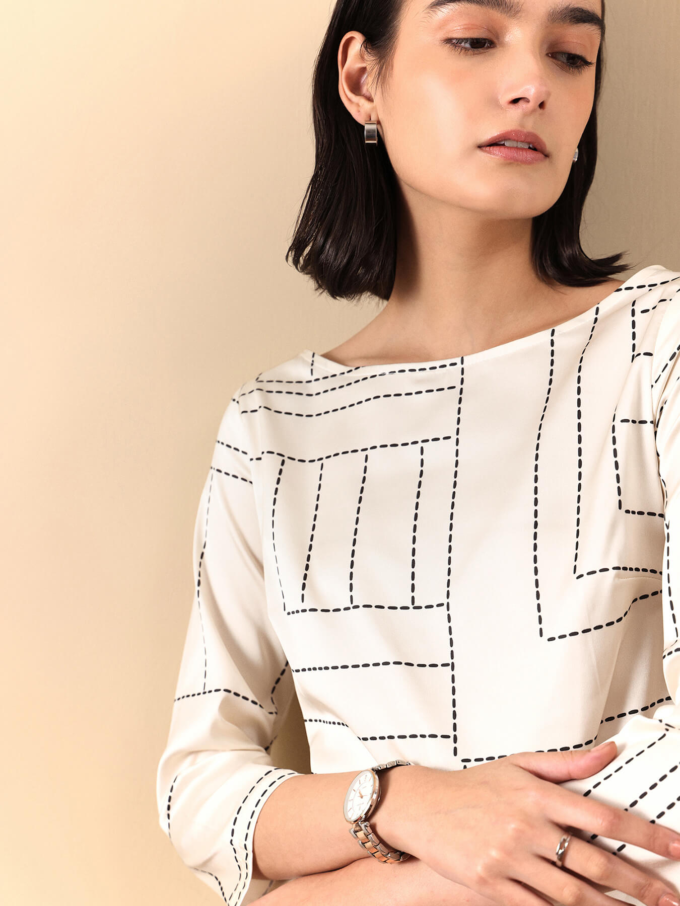 Stretch Satin Shift Dress - Off White