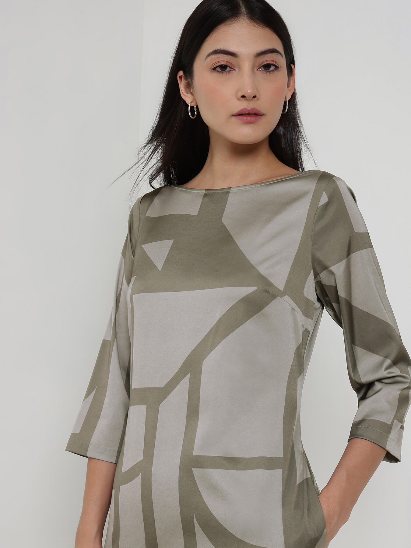 Abstract Print Shift Dress - Olive