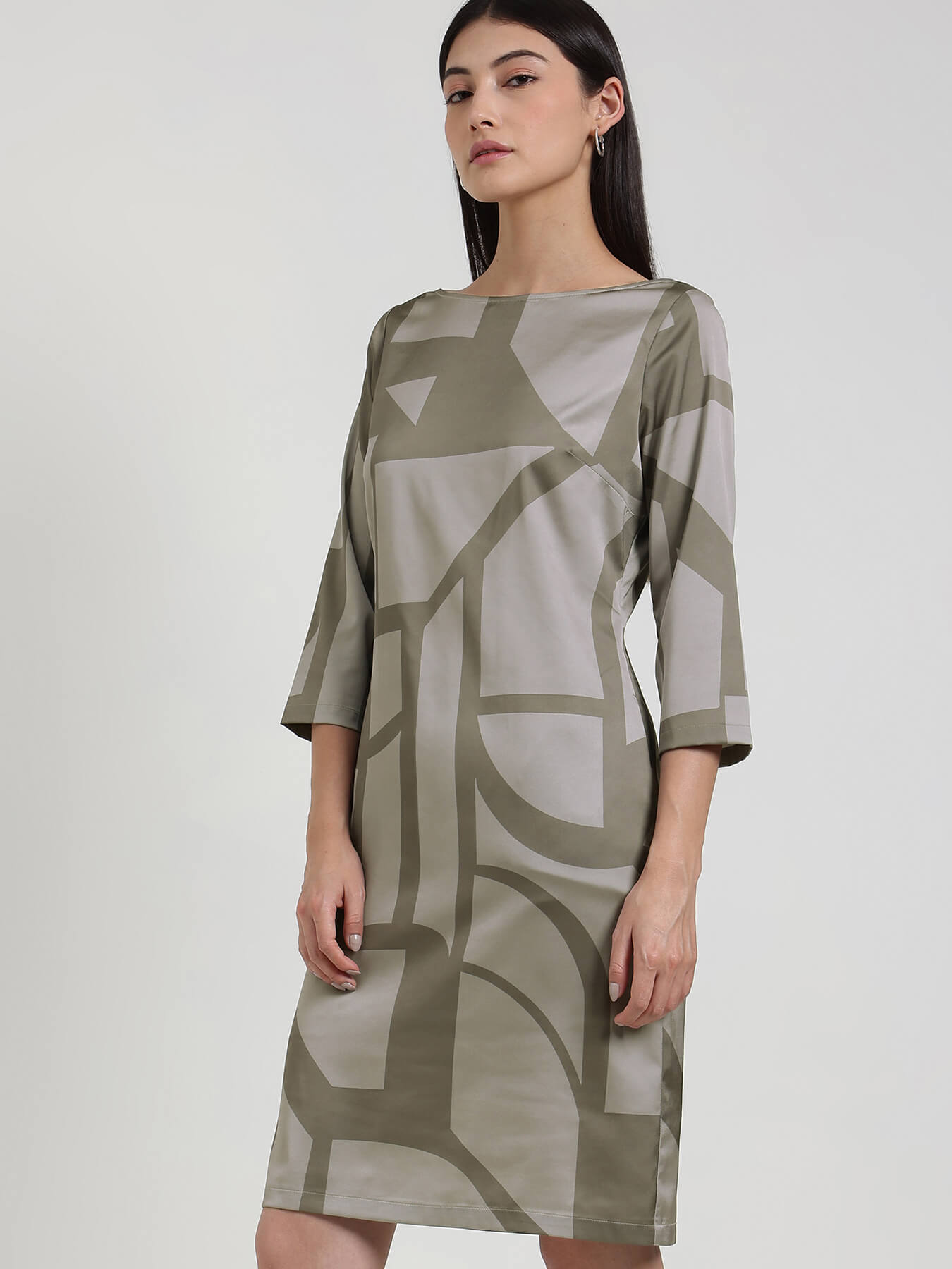 Abstract Print Shift Dress - Olive