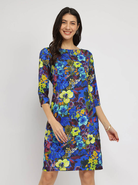 Floral Shift Dress - Blue