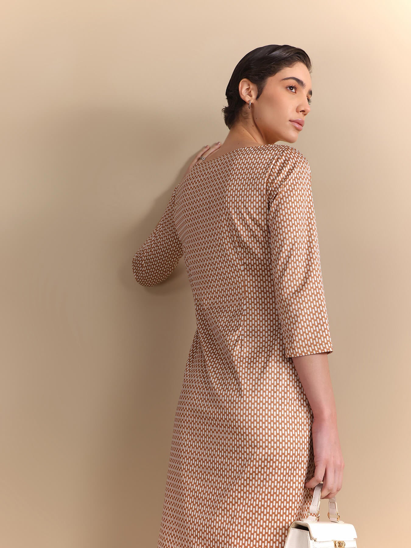 Retro Print Shift Dress - Rust