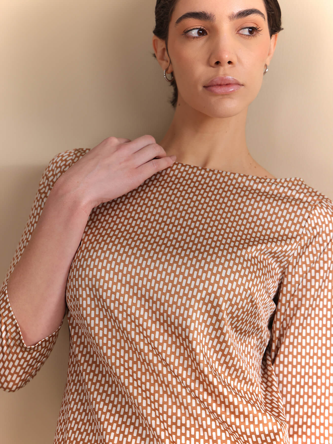 Retro Print Shift Dress - Rust