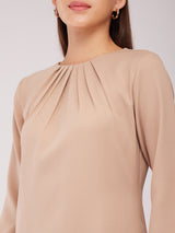 Pleated Shift Dress - Beige