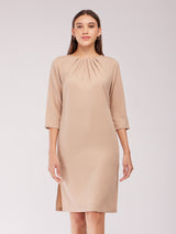 Pleated Shift Dress - Beige