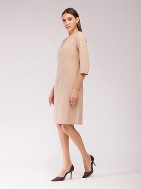 Pleated Shift Dress - Beige