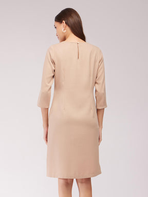 Pleated Shift Dress - Beige