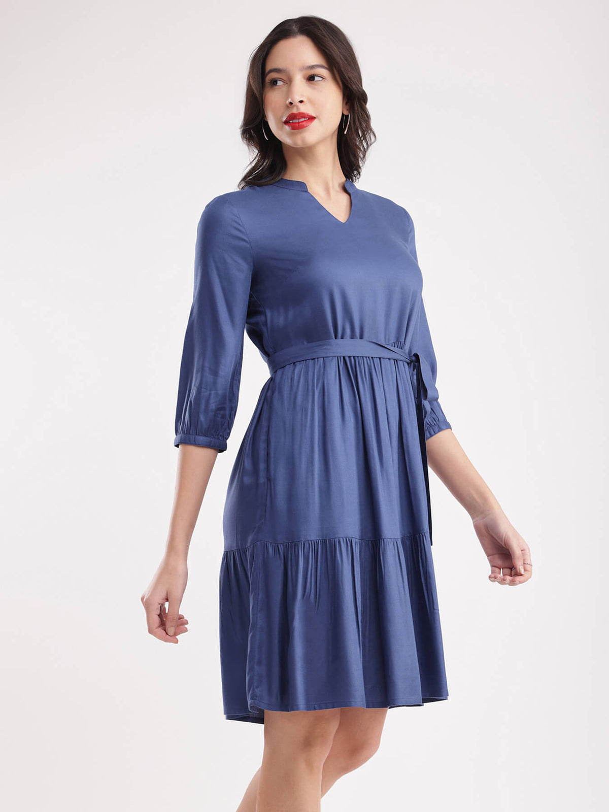 A-Line Tiered Dress - Blue