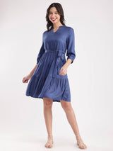 A-Line Tiered Dress - Blue