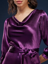 High Gloss Cowl Neck Dress - Purple