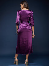 High Gloss Cowl Neck Dress - Purple