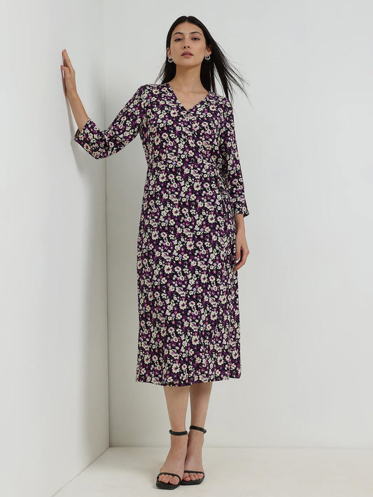 Floral Wrap Dress - Purple