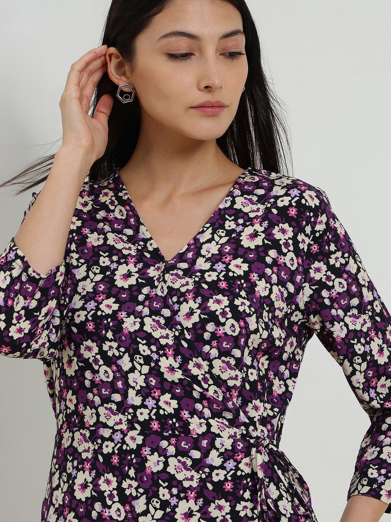 Floral Wrap Dress - Purple