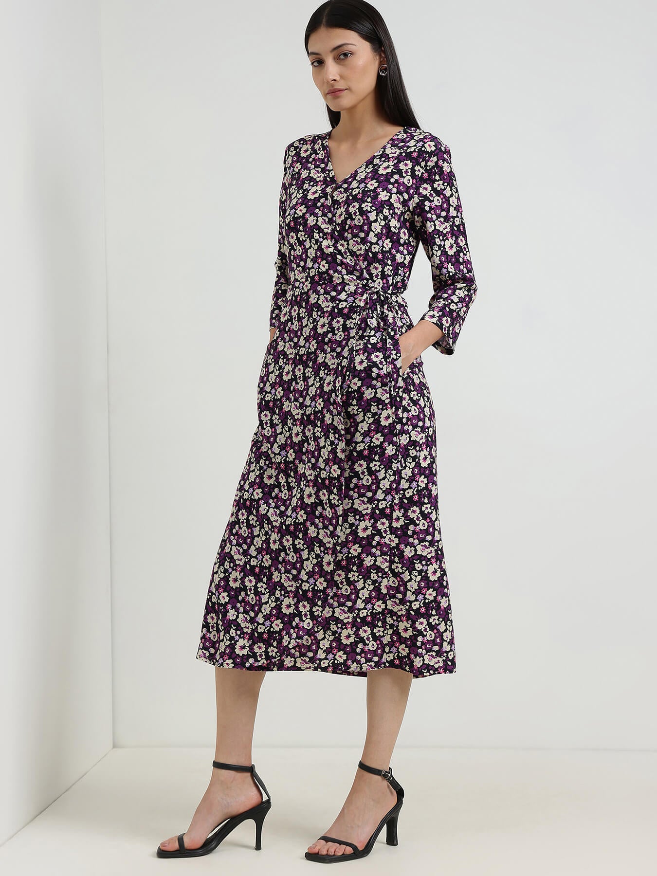 Floral Wrap Dress - Purple
