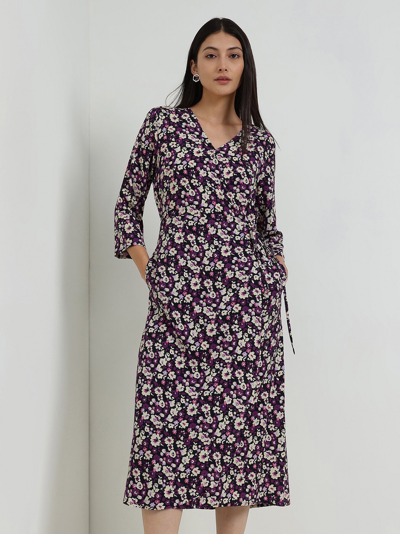 Floral Wrap Dress - Purple