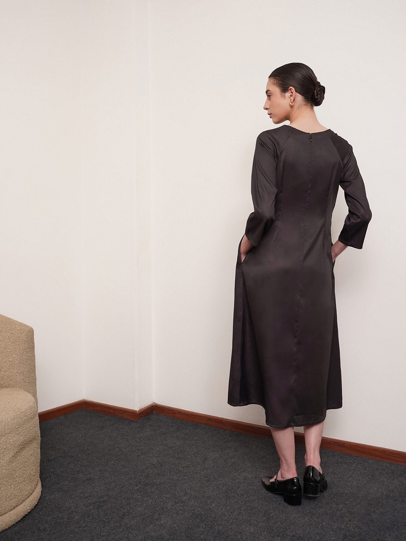 Floral Print A-Line Dress - Black