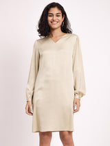 Satin Shift Dress - Beige