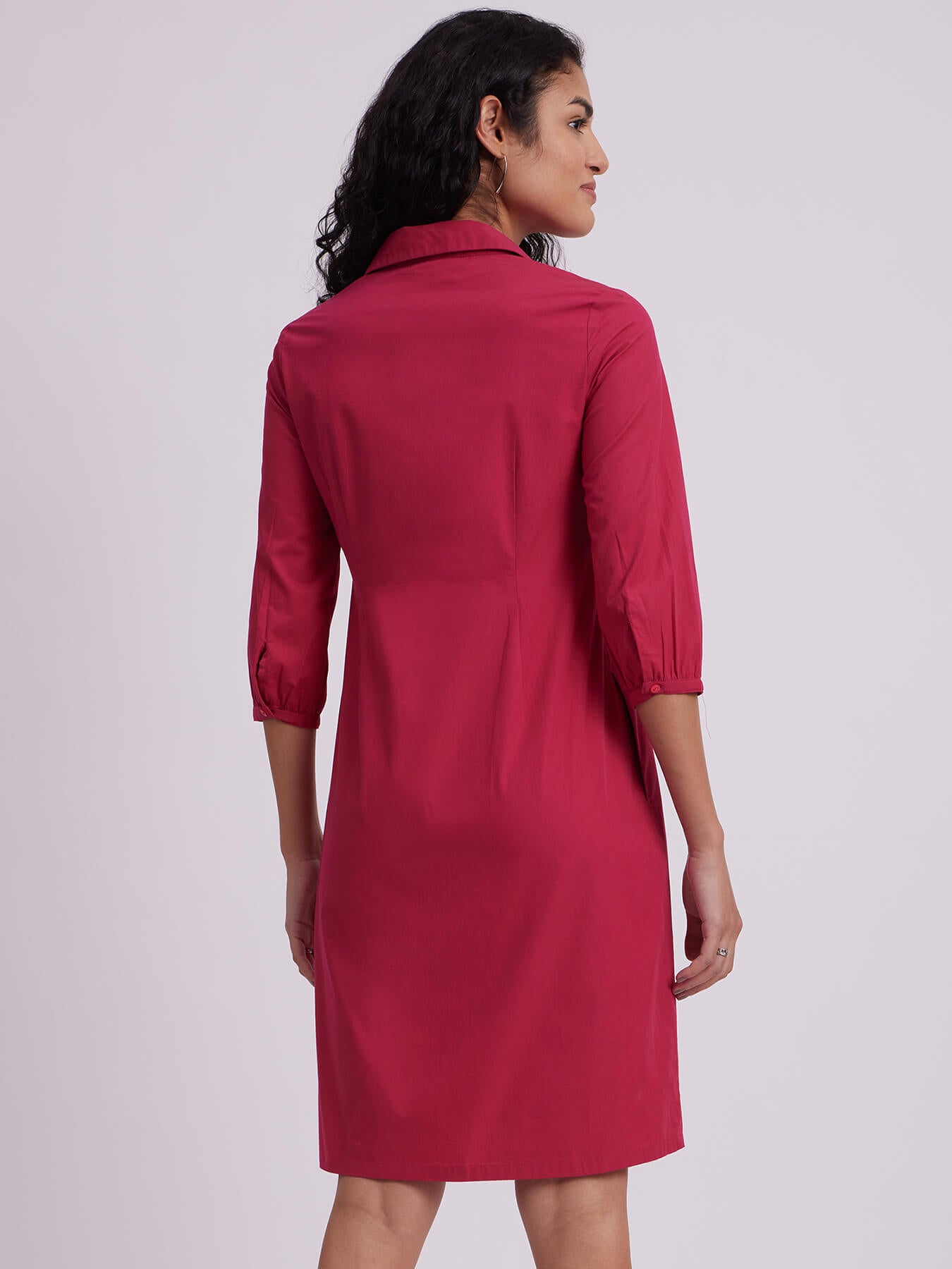 Tie Up Sleeve Dress -  Fuchsia